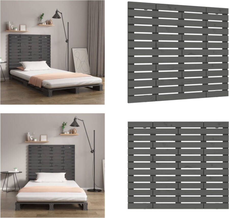 VidaXL Hoofdbord wandmontage 126x3x91 5 cm massief grenenhout grijs Wandhoofdbord Wandhoofdborden Hoofdeinde Hoofdeindes