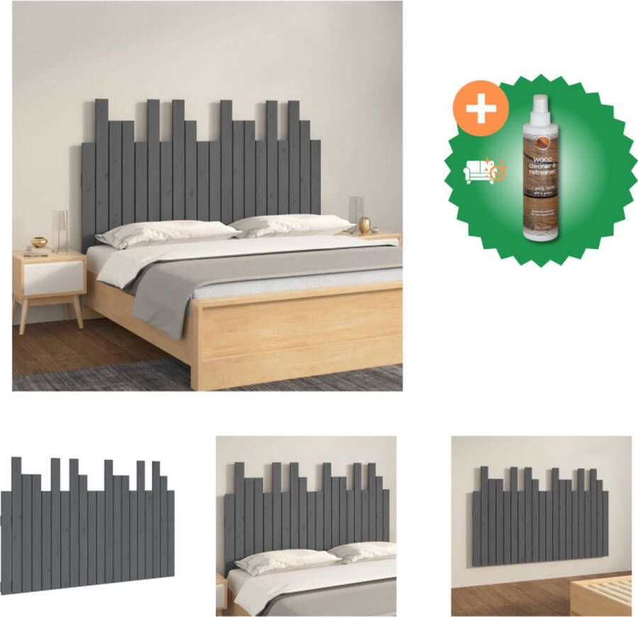 VidaXL Hoofdbord wandmontage 127-5x3x80 cm massief grenenhout grijs Bedonderdeel Inclusief Houtreiniger en verfrisser