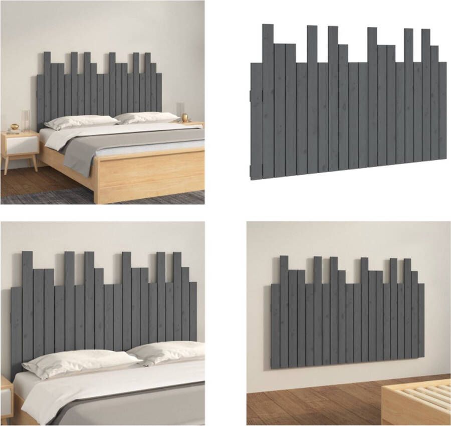 VidaXL Hoofdbord wandmontage 127-5x3x80 cm massief grenenhout grijs Wandhoofdbord Wandhoofdborden Hoofdeinde Hoofdeindes - Foto 2