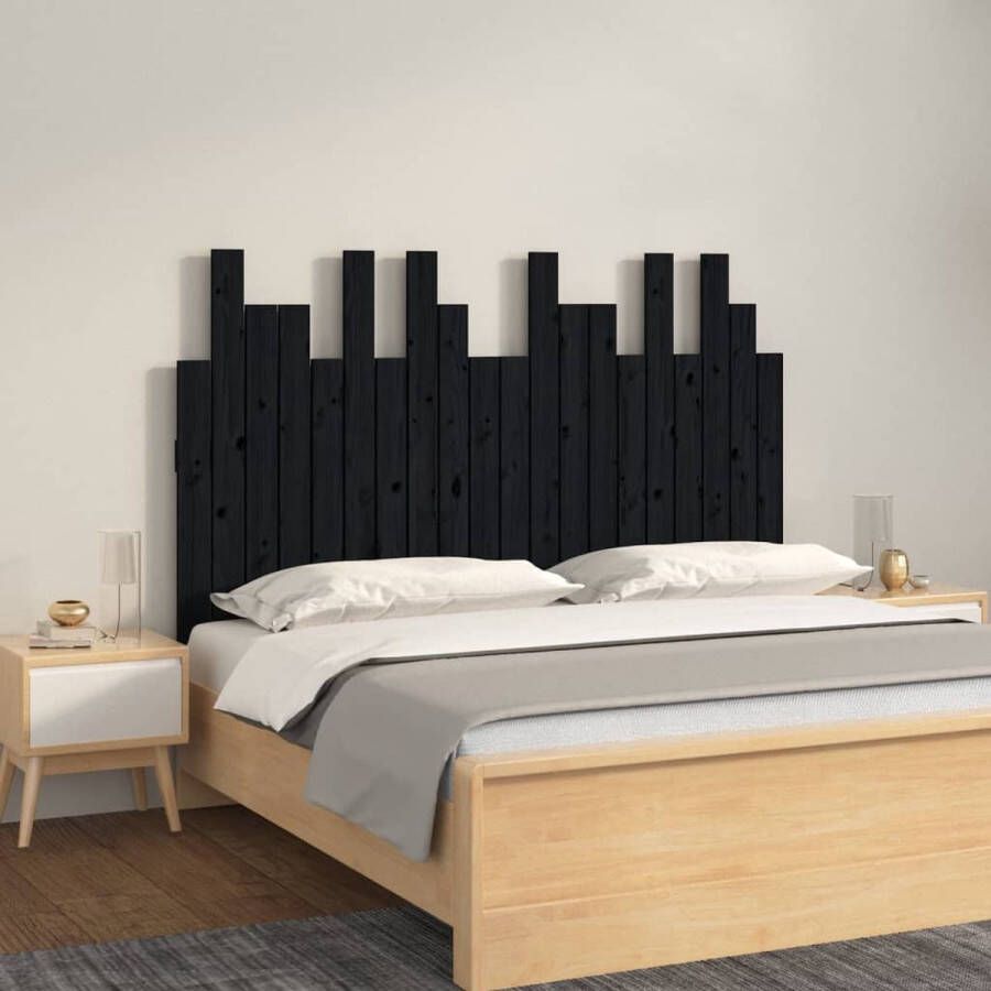 VIDAXL Hoofdbord wandmontage 127 5x3x80 cm massief grenenhout zwart