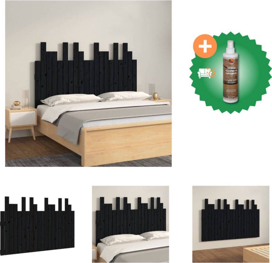VidaXL Hoofdbord wandmontage 127-5x3x80 cm massief grenenhout zwart Bedonderdeel Inclusief Houtreiniger en verfrisser