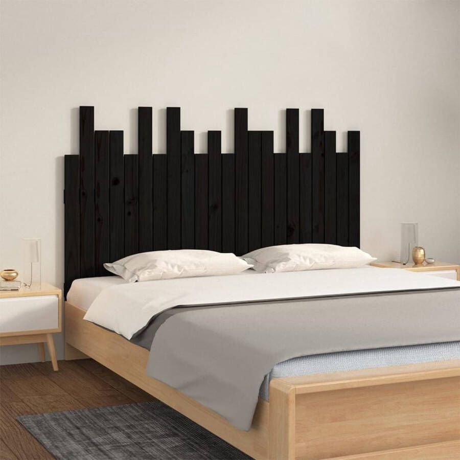 VIDAXL Hoofdbord wandmontage 140x3x80 cm massief grenenhout zwart