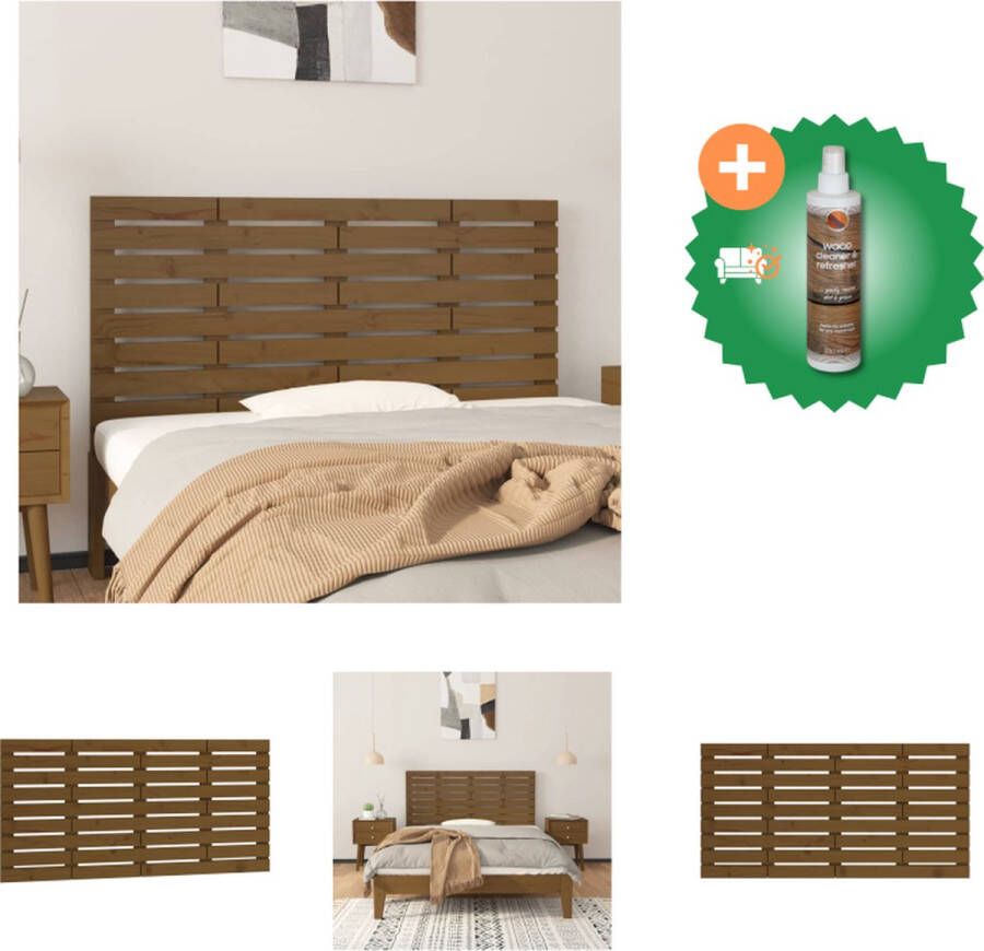 VidaXL Hoofdbord wandmontage 141x3x63 cm grenenhout honingbruin Bedonderdeel Inclusief Houtreiniger en verfrisser