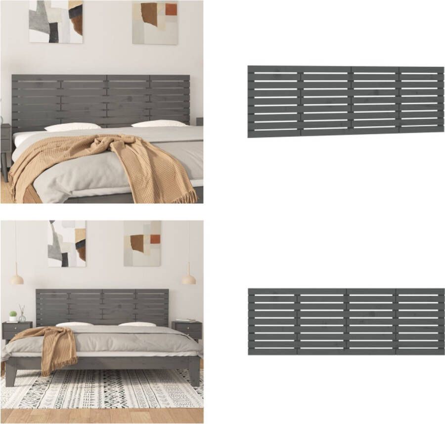 VidaXL Hoofdbord wandmontage 166x3x63 cm massief grenenhout grijs Wandhoofdbord Wandhoofdborden Hoofdeinde Hoofdeindes