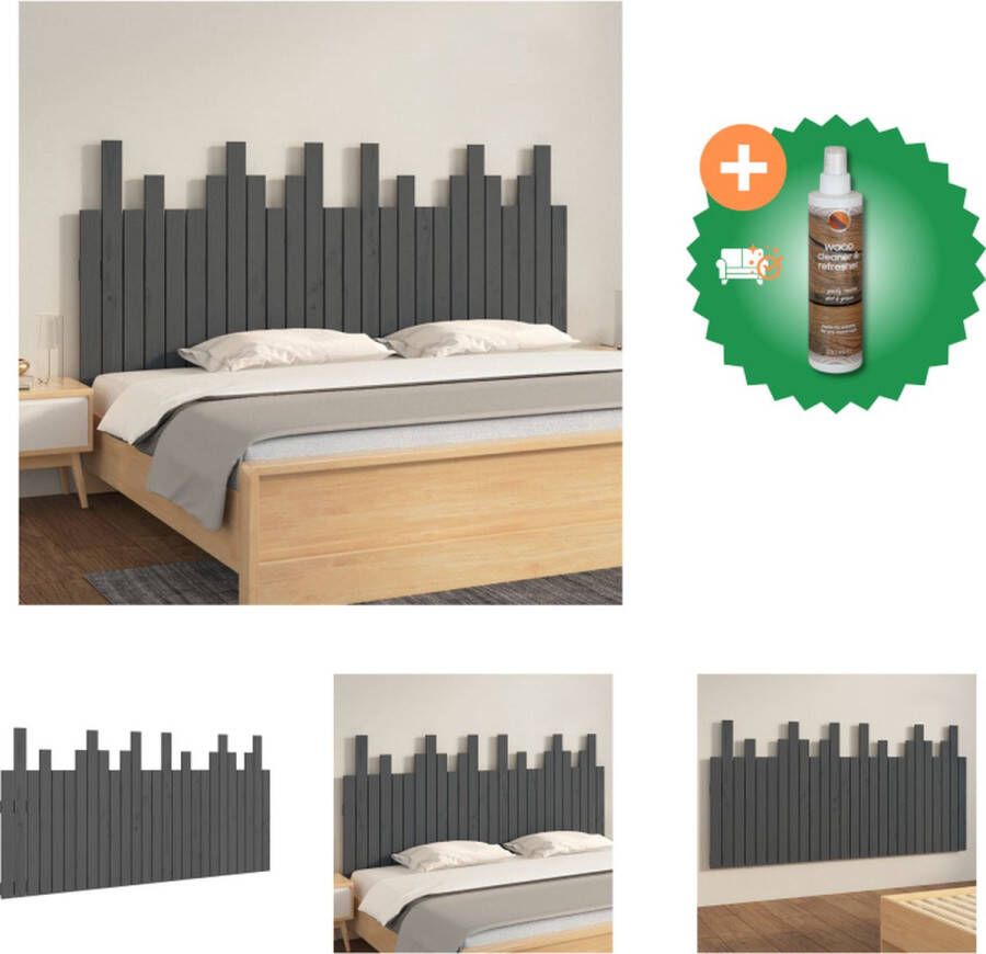 VidaXL Hoofdbord wandmontage 166x3x80 cm massief grenenhout grijs Bedonderdeel Inclusief Houtreiniger en verfrisser