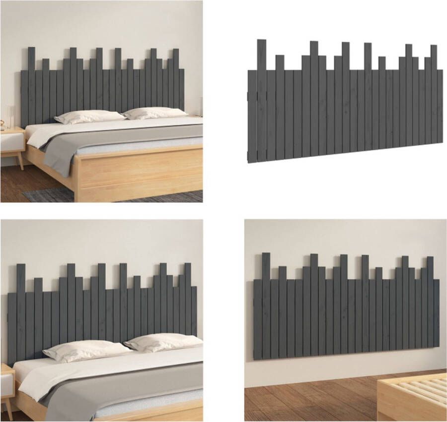 VidaXL Hoofdbord wandmontage 166x3x80 cm massief grenenhout grijs Wandhoofdbord Wandhoofdborden Hoofdeinde Hoofdeindes