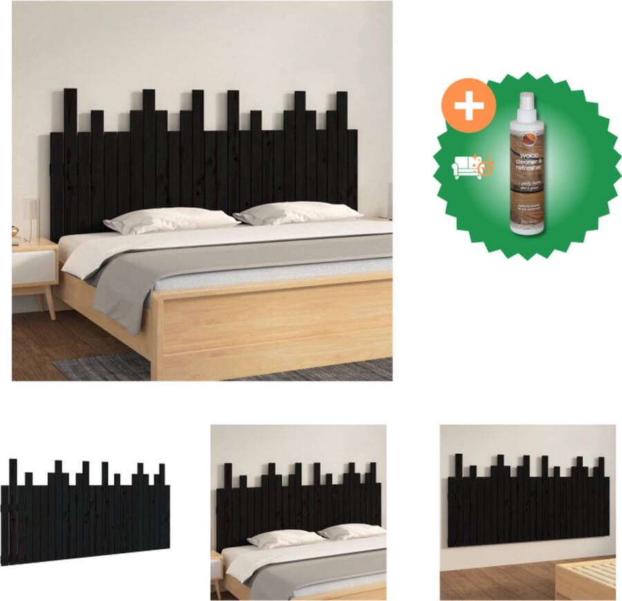 VidaXL Hoofdbord wandmontage 166x3x80 cm massief grenenhout zwart Bedonderdeel Inclusief Houtreiniger en verfrisser
