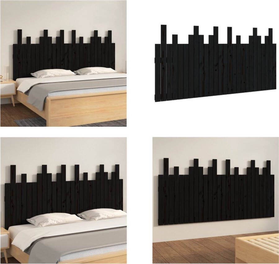 VidaXL Hoofdbord wandmontage 166x3x80 cm massief grenenhout zwart Wandhoofdbord Wandhoofdborden Hoofdeinde Hoofdeindes