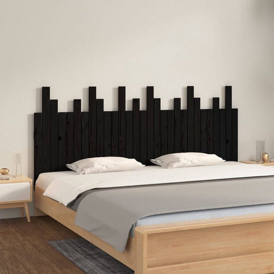VIDAXL Hoofdbord wandmontage 185x3x80 cm massief grenenhout zwart
