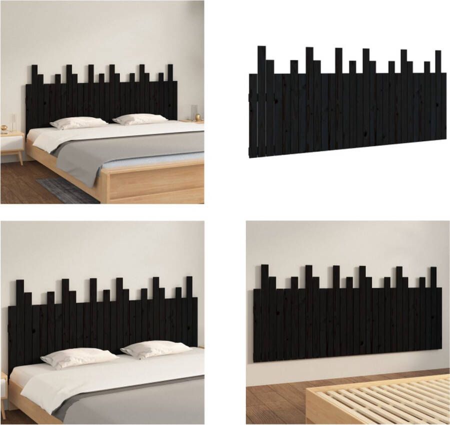 VidaXL Hoofdbord wandmontage 185x3x80 cm massief grenenhout zwart Wandhoofdbord Wandhoofdborden Hoofdeinde Hoofdeindes