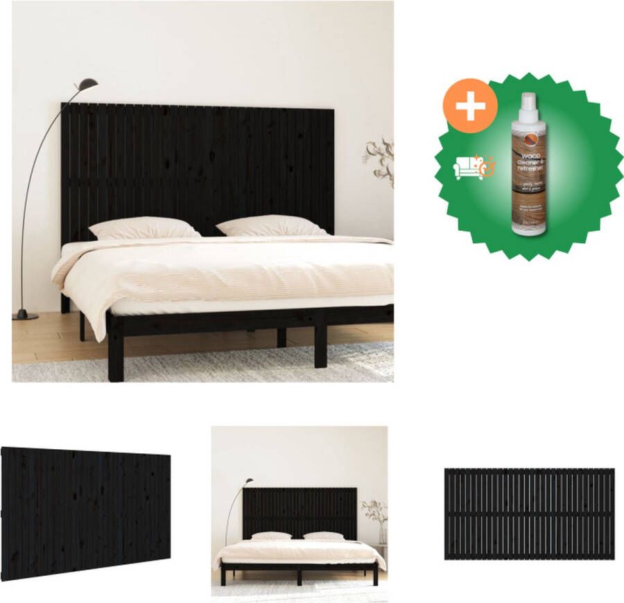 VidaXL Hoofdbord wandmontage 204x3x110 cm massief grenenhout zwart Bedonderdeel Inclusief Houtreiniger en verfrisser