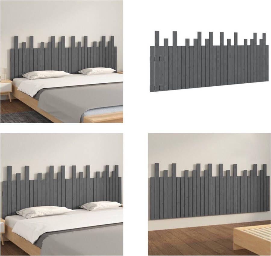 VidaXL Hoofdbord wandmontage 204x3x80 cm massief grenenhout grijs Wandhoofdbord Wandhoofdborden Hoofdeinde Hoofdeindes