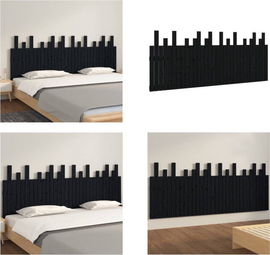 VidaXL Hoofdbord wandmontage 204x3x80 cm massief grenenhout zwart Wandhoofdbord Wandhoofdborden Hoofdeinde Hoofdeindes