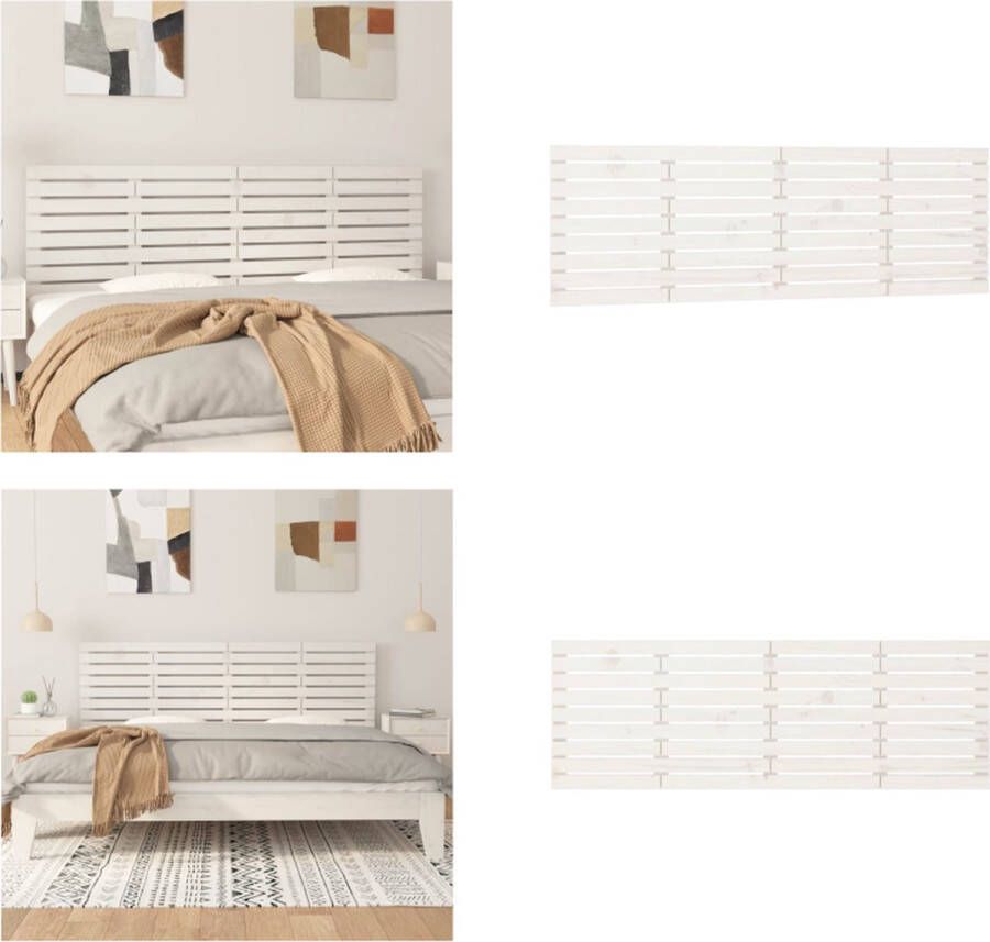VidaXL Hoofdbord wandmontage 206x3x63 cm massief grenenhout wit Wandhoofdbord Wandhoofdborden Hoofdeinde Hoofdeindes