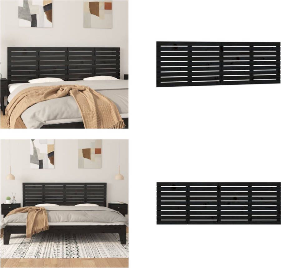 VidaXL Hoofdbord wandmontage 206x3x63 cm massief grenenhout zwart Wandhoofdbord Wandhoofdborden Hoofdeinde Hoofdeindes