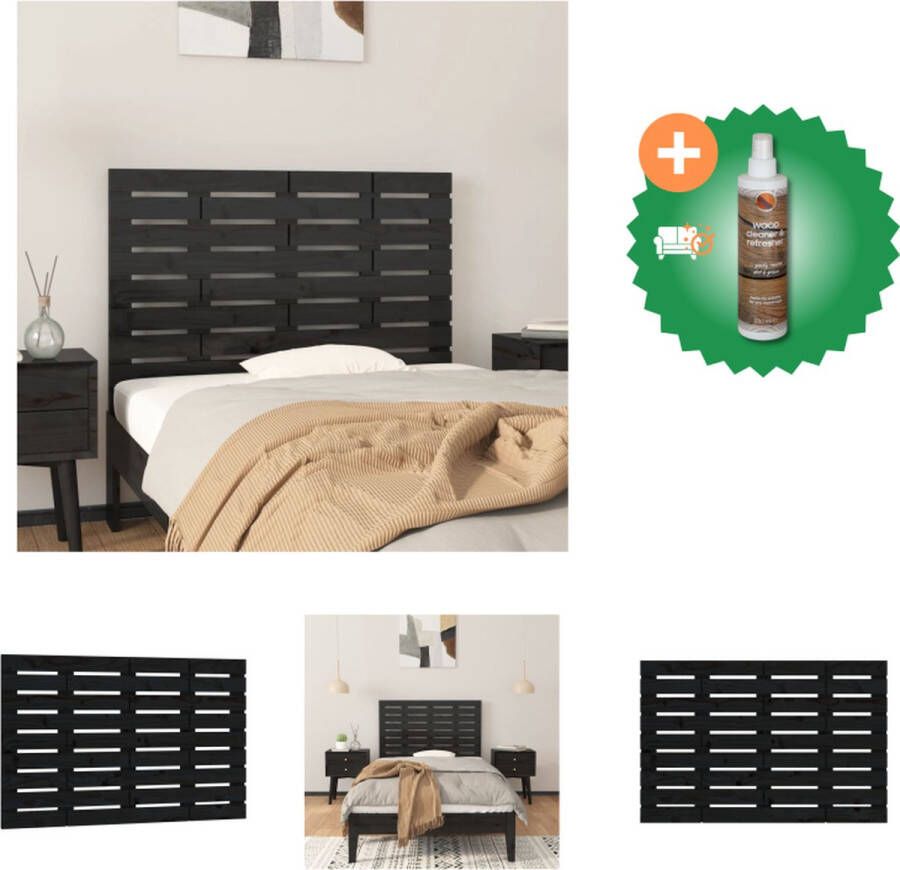 VidaXL Hoofdbord wandmontage 81x3x63 cm massief grenenhout zwart Bedonderdeel Inclusief Houtreiniger en verfrisser
