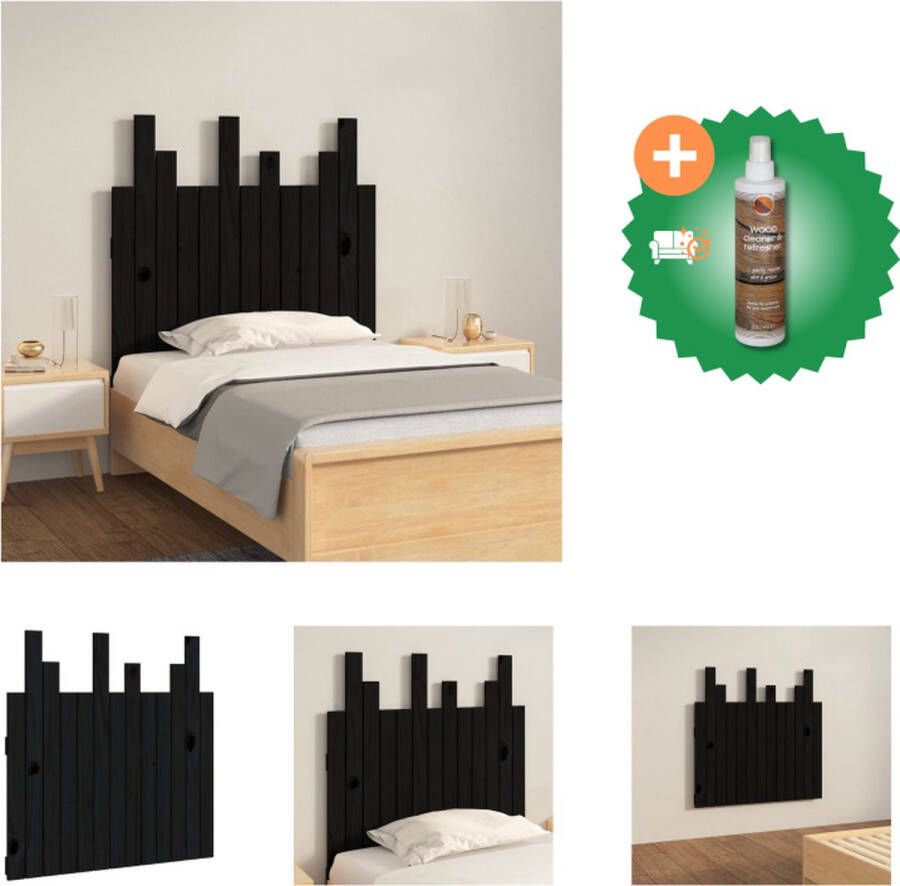 VidaXL Hoofdbord wandmontage 82-5x3x80 cm massief grenenhout zwart Bedonderdeel Inclusief Houtreiniger en verfrisser