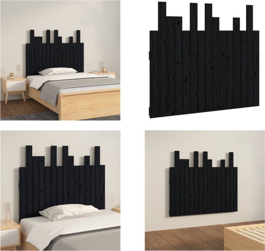 VidaXL Hoofdbord wandmontage 95-5x3x80 cm massief grenenhout zwart Wandhoofdbord Wandhoofdborden Hoofdeinde Hoofdeindes