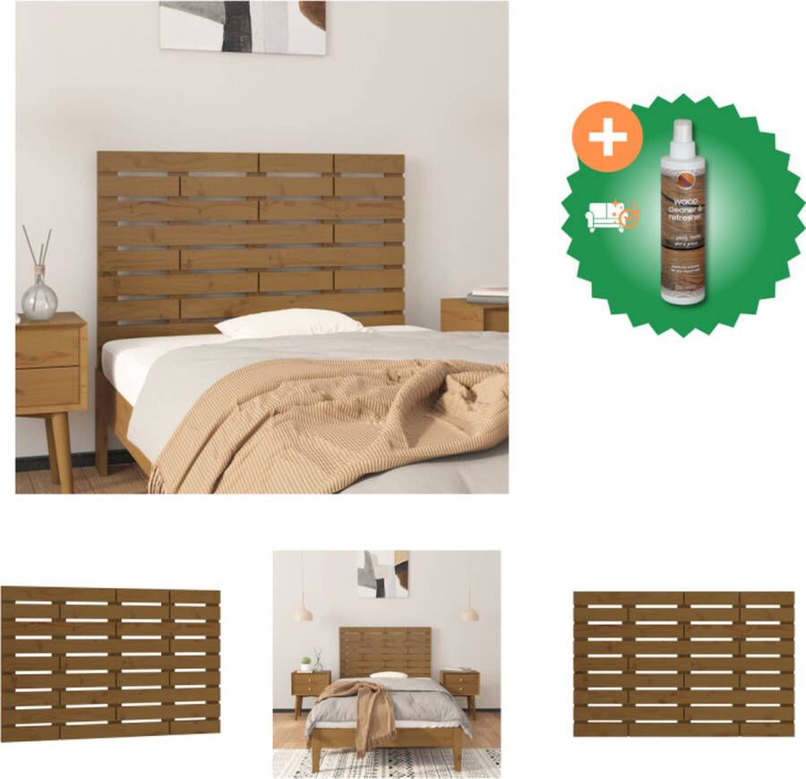 VidaXL Hoofdbord wandmontage 96x3x63 cm massief grenenhout honingbruin Bedonderdeel Inclusief Houtreiniger en verfrisser
