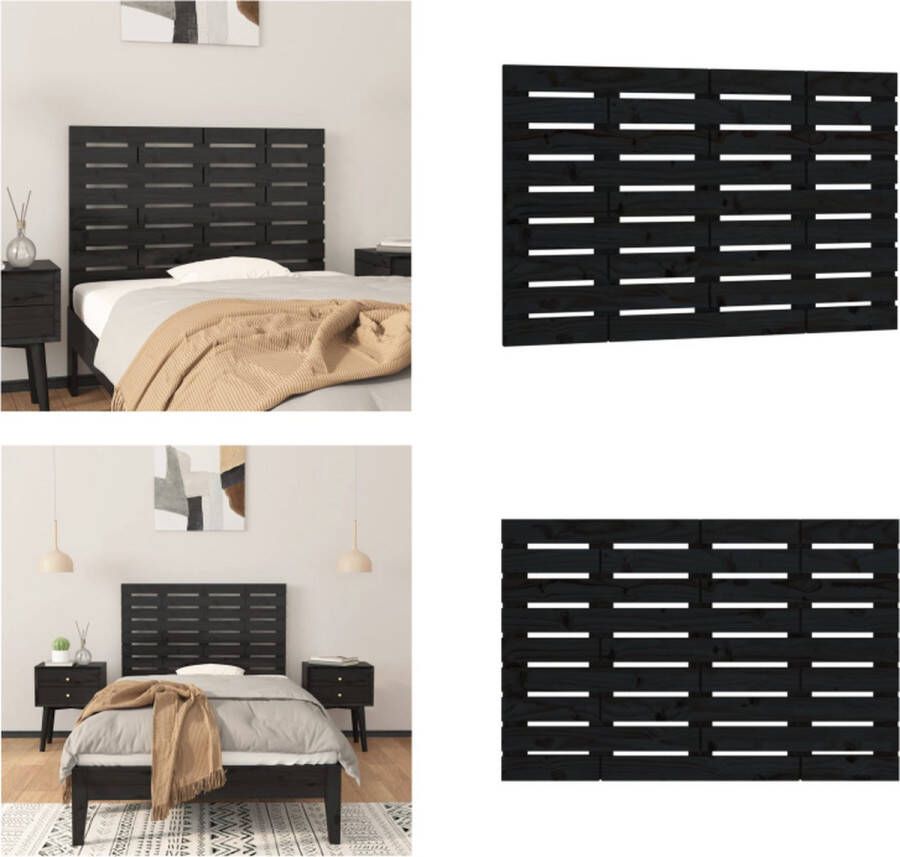 VidaXL Hoofdbord wandmontage 96x3x63 cm massief grenenhout zwart Wandhoofdbord Wandhoofdborden Hoofdeinde Hoofdeindes