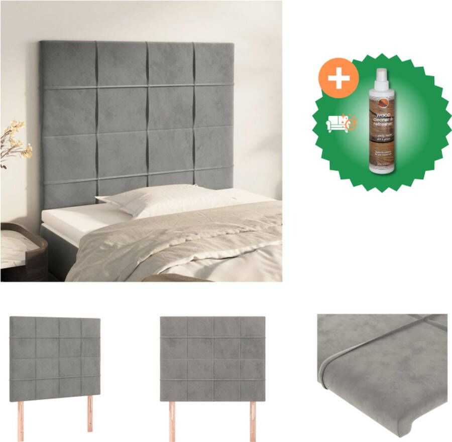 VidaXL Hoofdbord Zacht Fluweel 100x5x118 128 cm Lichtgrijs Bedonderdeel Inclusief Houtreiniger en verfrisser - Foto 2