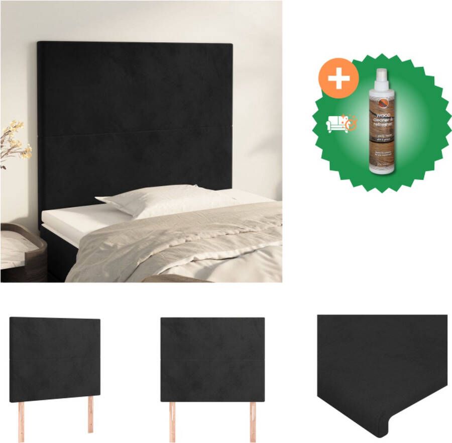 VidaXL Hoofdbord Zacht fluweel 100x5x118 128cm Zwarte stof Stevige houten poten Bedonderdeel Inclusief Houtreiniger en verfrisser