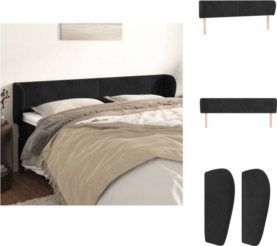 VidaXL Hoofdbord Hoofdborden Hoofdeinde Houten Hoofdbord met randen 183x23x78 88 cm fluweel zwart - Foto 2