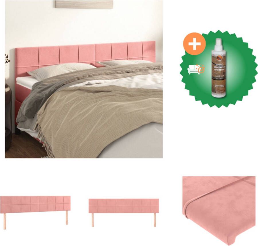 VidaXL Hoofdbord Zacht Fluweel 200 x 5 x 78 88 cm Roze Bedonderdeel Inclusief Houtreiniger en verfrisser