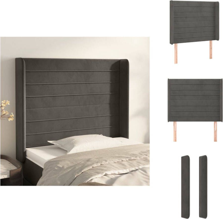 VidaXL Hoofdbord Zacht Fluweel Donkergrijs 93x16x118 128cm Stabiele poten Verstelbare hoogte Comfortabele ondersteuning Bedonderdeel - Foto 2