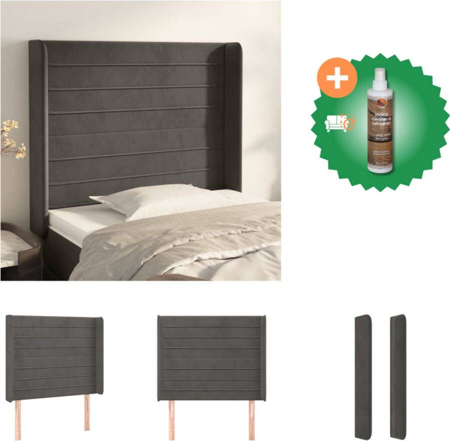 VidaXL Hoofdbord Zacht Fluweel Donkergrijs 93x16x118 128cm Stabiele poten Verstelbare hoogte Comfortabele ondersteuning Bedonderdeel Inclusief Houtreiniger en verfrisser - Foto 2
