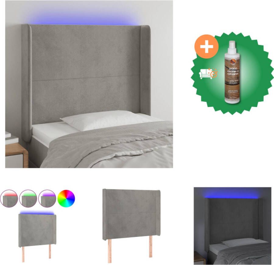 VidaXL Hoofdbord Zacht Fluweel LED Verlichting Verstelbare Hoogte Comfortabele Ondersteuning Snijdbare LED-strip Bedonderdeel Inclusief Houtreiniger en verfrisser