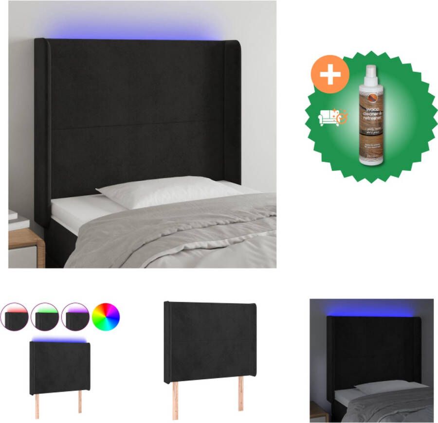 VidaXL Hoofdbord Zacht Fluweel LED Verstelbare Hoogte Comfortabele Ondersteuning Zwart 83x16x118 128 cm LED-strip 55 cm Bedonderdeel Inclusief Houtreiniger en verfrisser