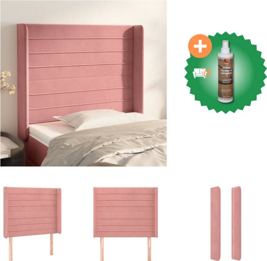 VidaXL Hoofdbord Zacht fluweel Stevige en stabiele poten Verstelbare hoogte Comfortabele ondersteuning Roze 103x16x118 128 cm Bedonderdeel Inclusief Houtreiniger en verfrisser
