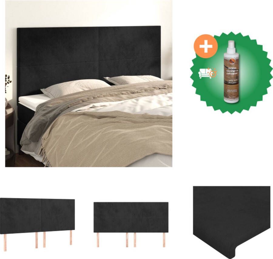 VidaXL Hoofdbord Zacht fluweel Stevige en stabiele poten Verstelbare hoogte Comfortabele ondersteuning Zwart 200 x 5 x 118 128 cm 4x hoofdeind Bedonderdeel Inclusief Houtreiniger en verfrisser