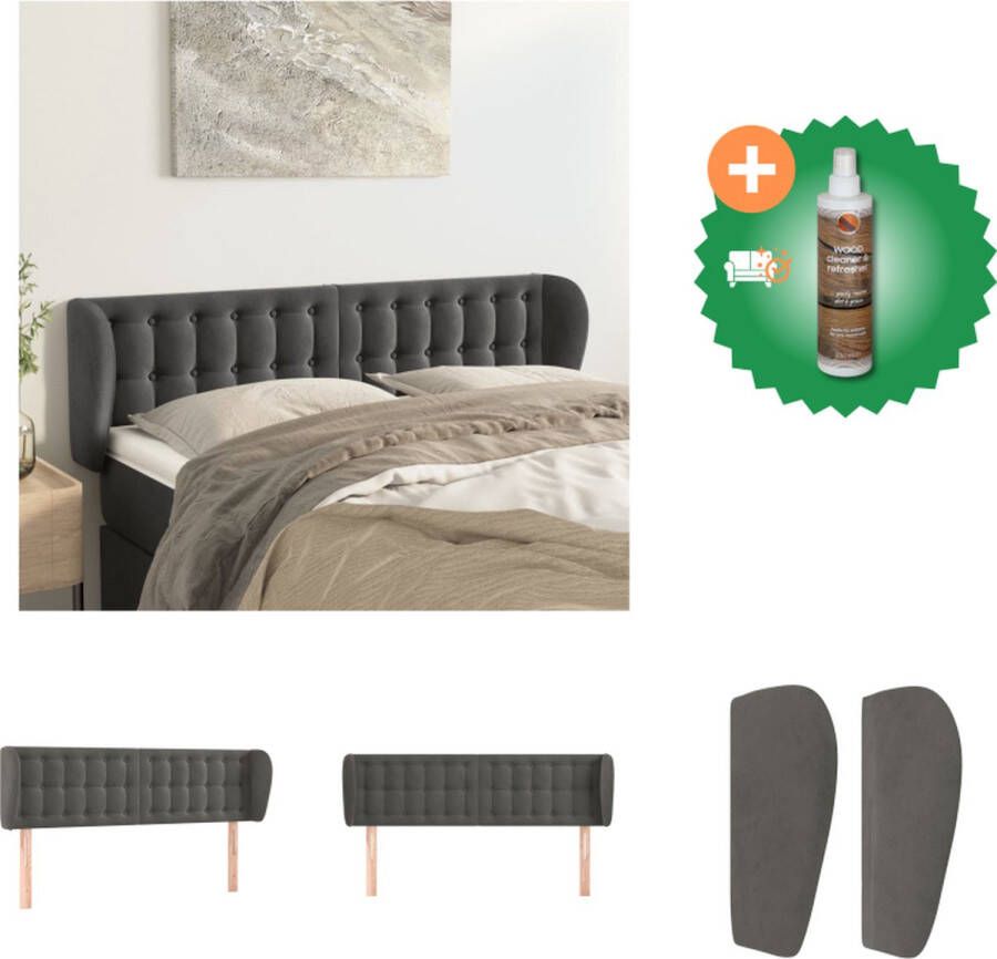 VidaXL Hoofdbord Zacht fluweel Stevige en stabiele poten Verstelbare hoogte Comfortabele ondersteuning Donkergrijs 147 x 23 x 78 88 cm Bedonderdeel Inclusief Houtreiniger en verfrisser