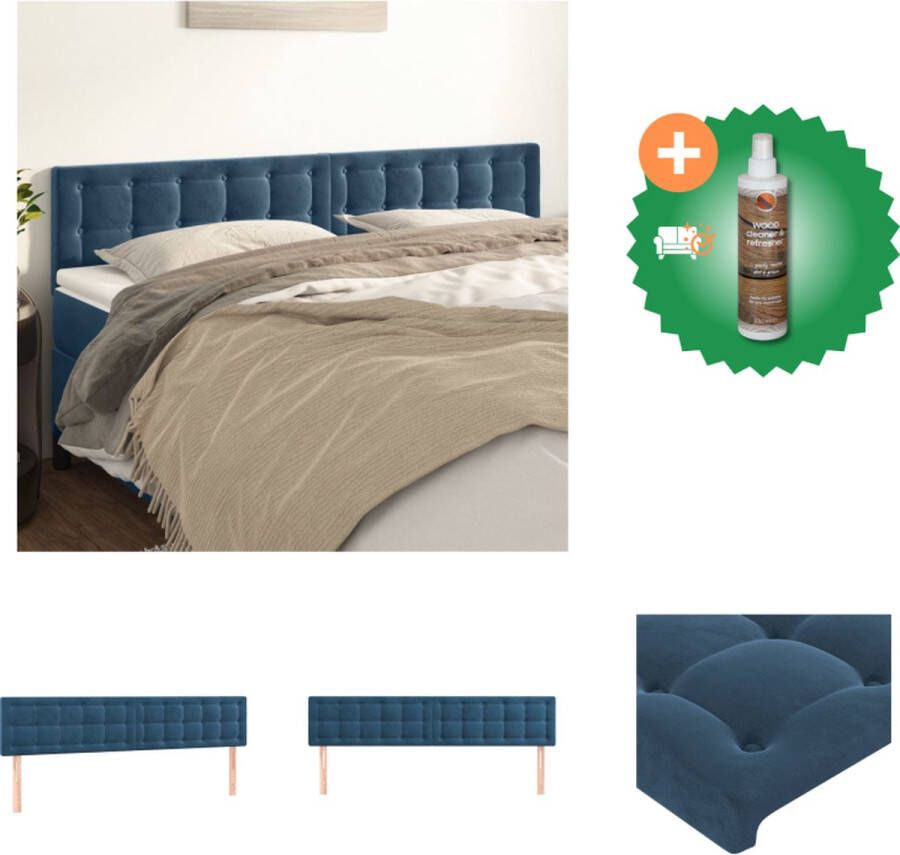 VidaXL Hoofdbord Zacht Fluweel Stevige Poten Verstelbare Hoogte Comfortabele Ondersteuning Donkerblauw Stof Massief Larikshout 160 x 5 x 78 88 cm Bedonderdeel Inclusief Houtreiniger en verfrisser