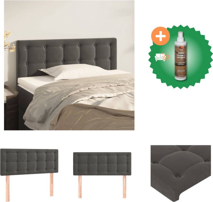 VidaXL Hoofdbord Zacht Fluweel Stevige Poten Verstelbare Hoogte Comfortabele Ondersteuning Donkergrijs 100x5x78 88cm Bedonderdeel Inclusief Houtreiniger en verfrisser