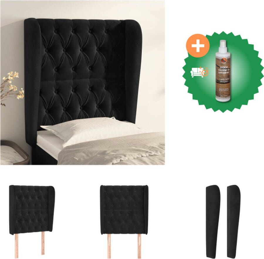 VidaXL Hoofdbord Zacht Fluweel Stevige Poten Verstelbare Hoogte Comfortabele Ondersteuning Zwart 83x23x118 128 cm Bedonderdeel Inclusief Houtreiniger en verfrisser