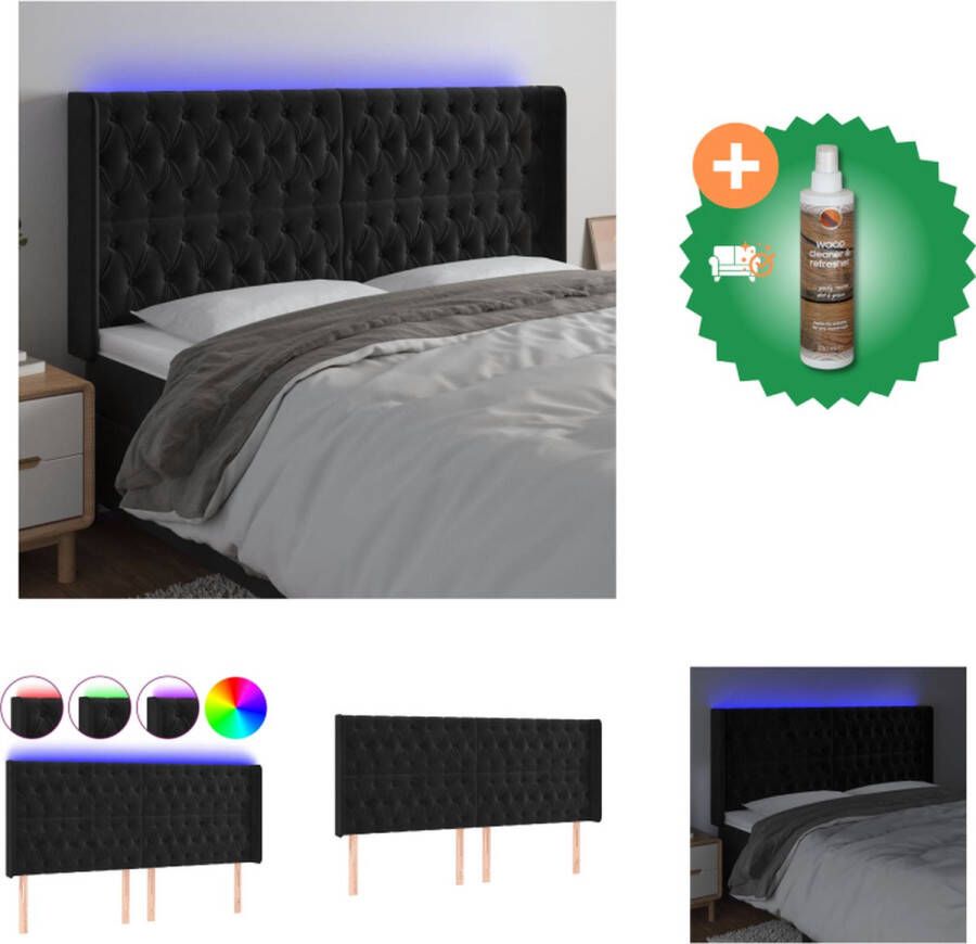 VidaXL Hoofdbord Zacht Fluweel Verstelbaar Comfortabele Ondersteuning Snijdbare LED-strip Zwart 203x16x118 128 cm IP65 Met schaarsymbool Inclusief 2 LED-strips Bedonderdeel Inclusief Houtreiniger en verfrisser