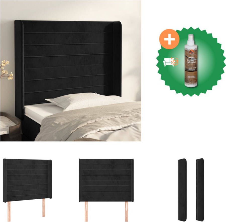 VidaXL Hoofdbord Zwart 93x16x118 128 cm Fluweel Stevige poten Bedonderdeel Inclusief Houtreiniger en verfrisser
