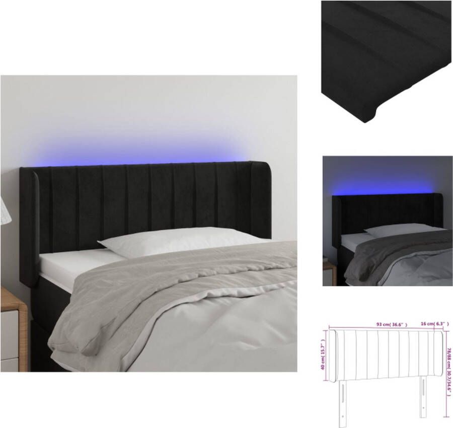 VidaXL Hoofdbord Zwart Fluweel Verstelbare Hoogte Comfortabele Ondersteuning Snijdbare LED-strip 93x16x78 88cm Bedonderdeel