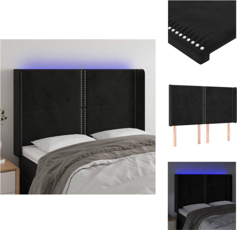 VidaXL Hoofdbord Zwart Fluweel Verstelbare Hoogte LED-Verlichting Snijdbare LED-strip Bedonderdeel