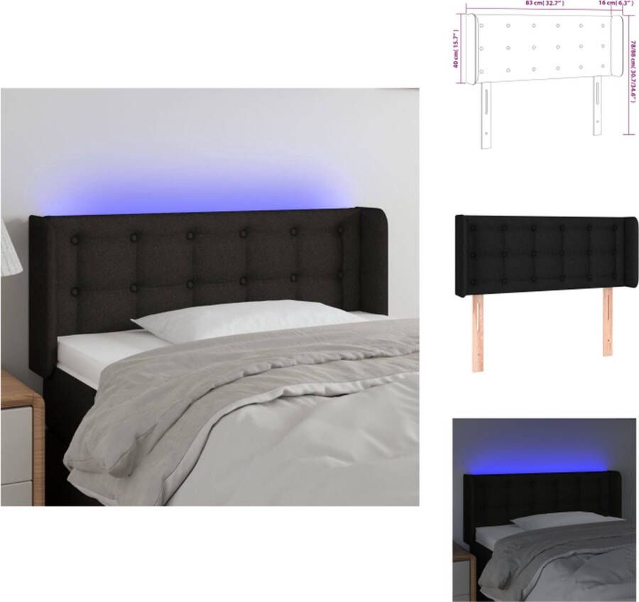 VidaXL Hoofdbord Zwart LED-strip 55 cm Verstelbare hoogte Comfortabele ondersteuning Duurzaam materiaal Bedonderdeel