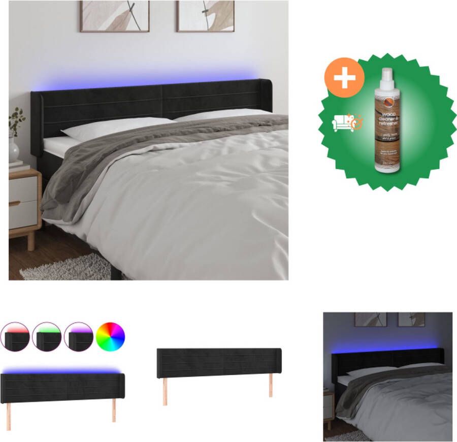 VidaXL Hoofdbord Zwart Led Strip Verstelbaar Comfortabele ondersteuning Bedonderdeel Inclusief Houtreiniger en verfrisser