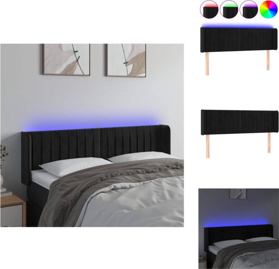 vidaXL Hoofdbord Zwart LED-verlichting Verstelbaar Fluweel 147x16x78 88 cm Bedonderdeel