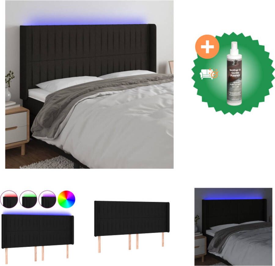 VidaXL Hoofdbord LED Zwart 183x16x118 128 cm Verstelbare Hoogte Duurzaam materiaal Kleurrijke LED-verlichting Snijdbare LED-strip USB-aansluiting Bedonderdeel Inclusief Reiniger - Foto 2