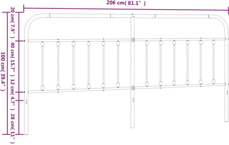 VidaXL Hoofdbord Zwart Staal 206 x 3 x 100 cm Robuuste constructie Bedonderdeel Inclusief Houtreiniger en verfrisser