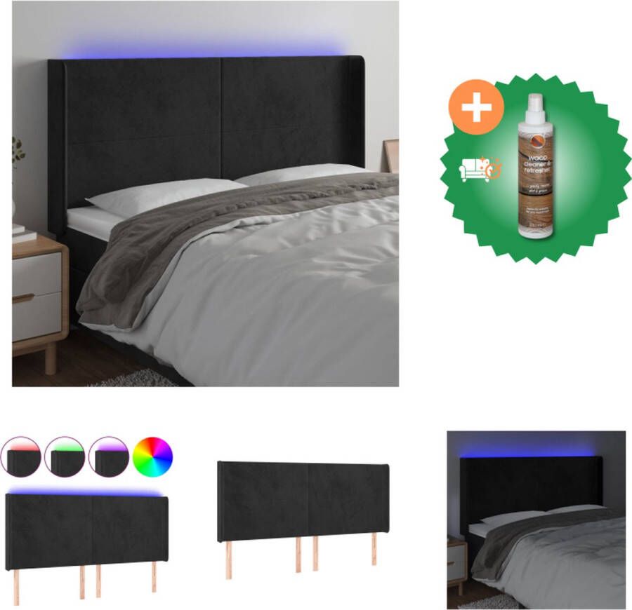 VidaXL Hoofdbord Zwart Stof 203x16x118 128 cm Verstelbare Hoogte LED-strip USB-aansluiting Bedonderdeel Inclusief Houtreiniger en verfrisser