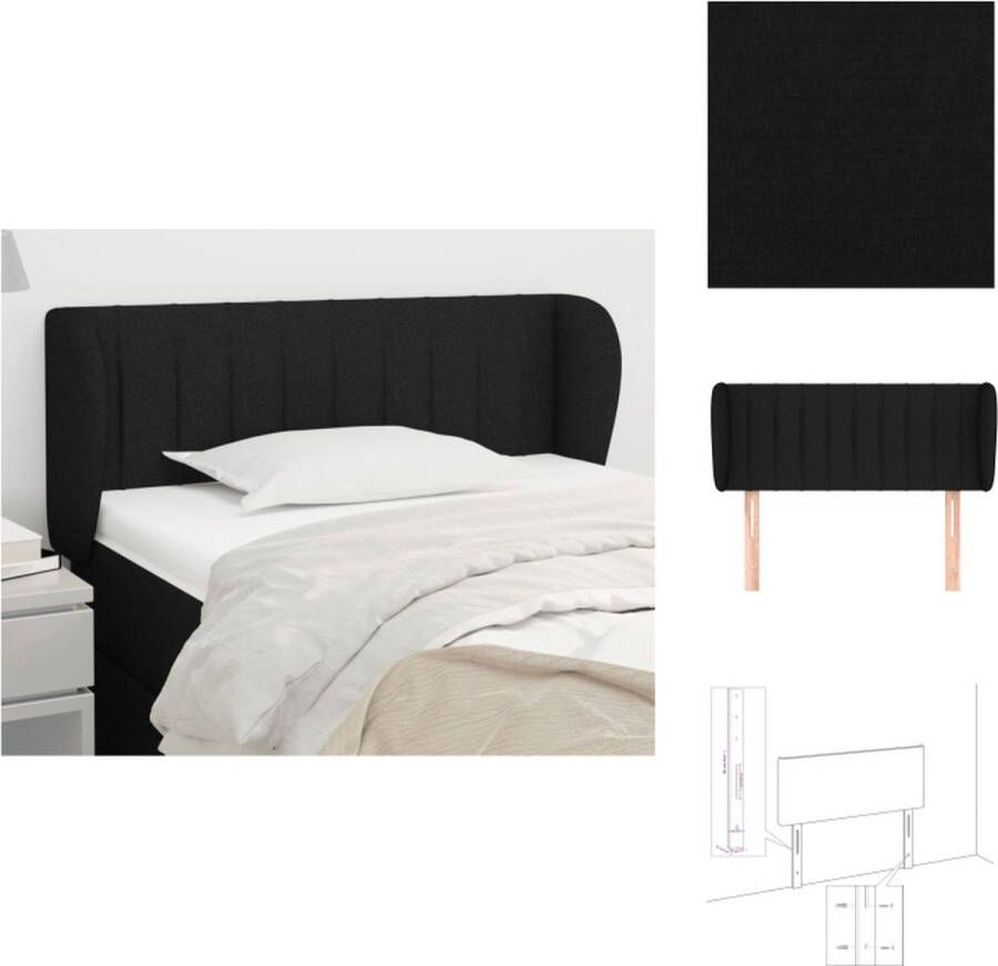 The Living Store Hoofdbord met randen 103x23x78 88 cm stof zwart Hoofd Bord Hoofdbord Beddecoratie Zwarte Hoofdbord Stoffen Hoofdbord - Foto 3