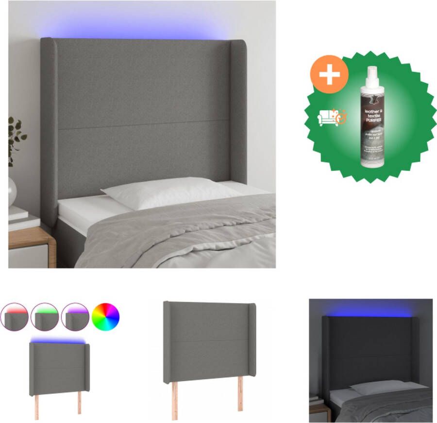 VidaXL Hoofdbord Zwarte stoffen bekleding Verstelbare hoogte Comfortabele rugondersteuning Snijdbare LED-strip 103x16x118 128 cm Bedonderdeel Inclusief Reiniger